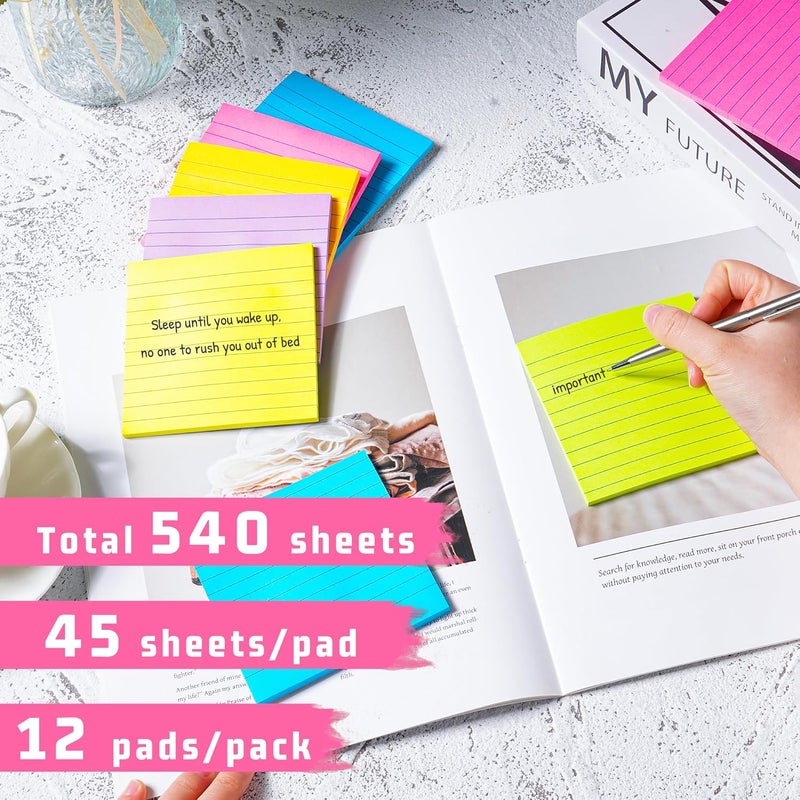 vipstar (12 Pads) Lined Sticky Notes 4x4 in Post, 6 Bright Colors with Lines Self-Stick Note Pads it, Strong Adhesive, 46 Sheets/Pad, 552 Sheets in Total - Image 3